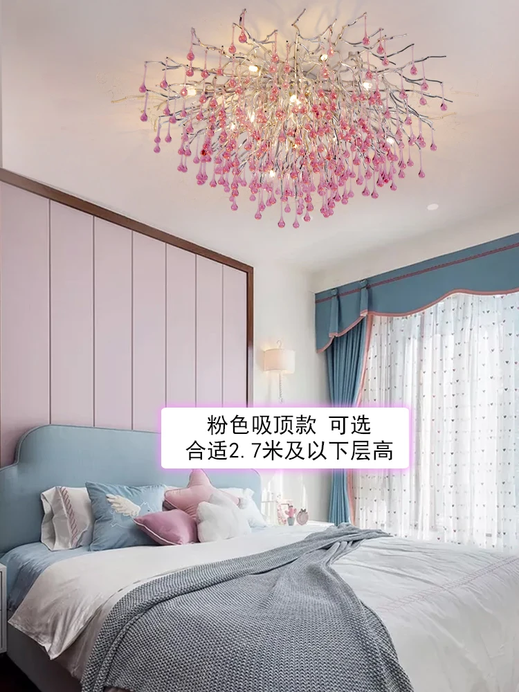 

Pink Crystal Chandelier bedroom lamp girl heart colorful children's room girl's room French luxury Princess crystal lamp