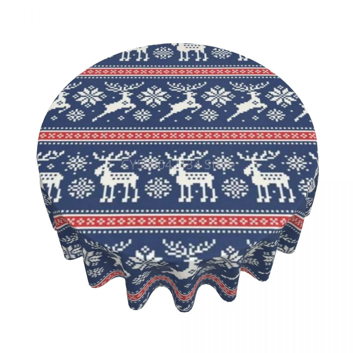 

Round Tablecloth 60 Inch Christmas Elks Table Cover For Dinner Kitchen