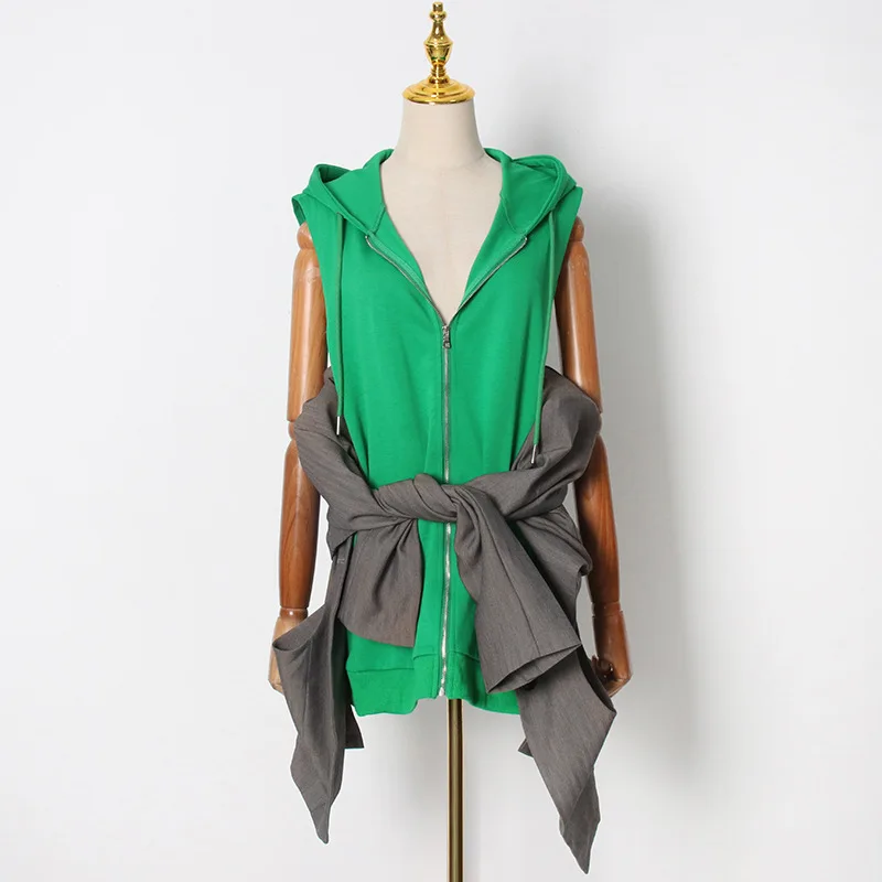 2023 New Women Coat Hollow Cardigan Long Sleeve Jacket Hooded Vest Two-piece Black Blazer Sport Jacket Casual Streetwear