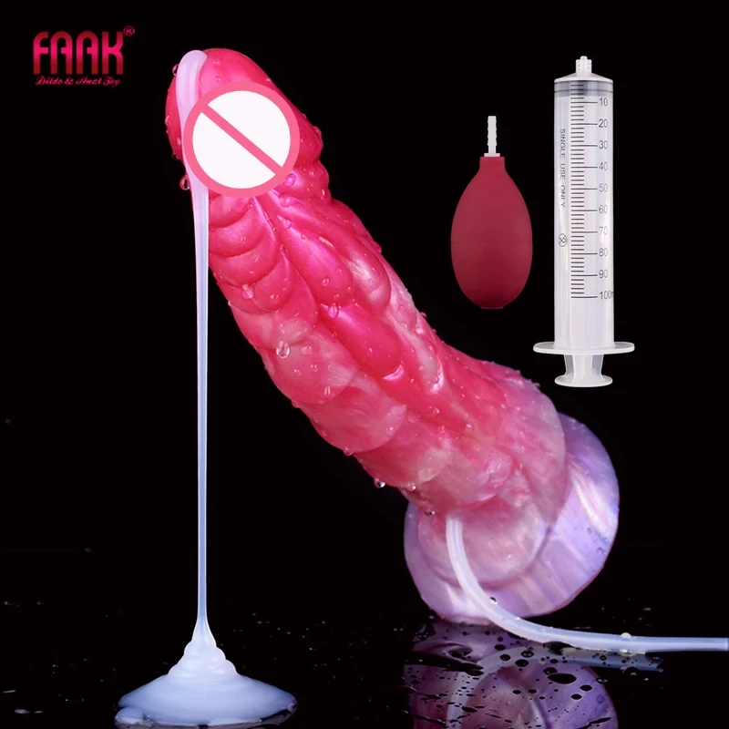 Faak lesbian curved horse penis ribbed ejection dildo with sucker spray liquid multi color anal plug G-spot stimulate