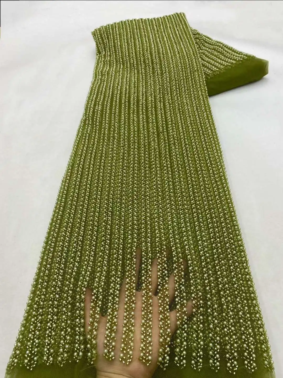 Новая Мода французская вышивка Тяжелая кружевная ткань ручной работы из бисера с