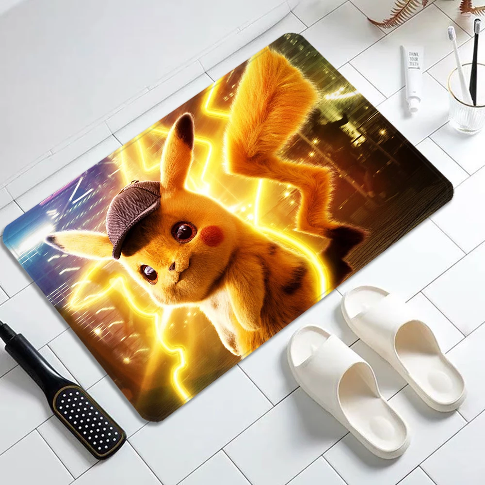 

Cartoon Pikachu Pokemon Floor Carpet for Bathroom Living Room Front Door Mats Flannel Kitchen Rugs Hallway Entrance Mat
