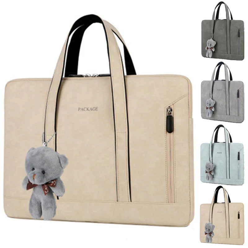 

Laptop Bag For 13.3 14 15.6 Inch Handbag Notebook Bag For Macbook Pro 13 Case Xiaomi Lenovo Dell Waterproof PU Leather Briefcase
