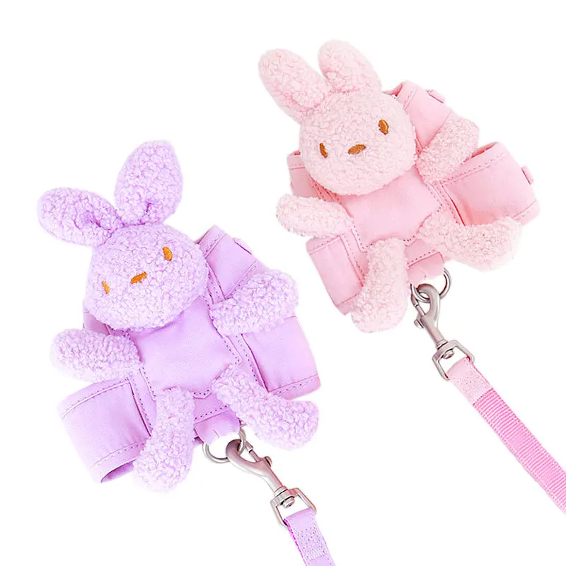Cute Plush Bunny Chest Strap Vest Dog Traction Rope Walking Dog Rope Dog Chain Strap Puppy Small Dog Cat Supplies Dog Collar images - 6