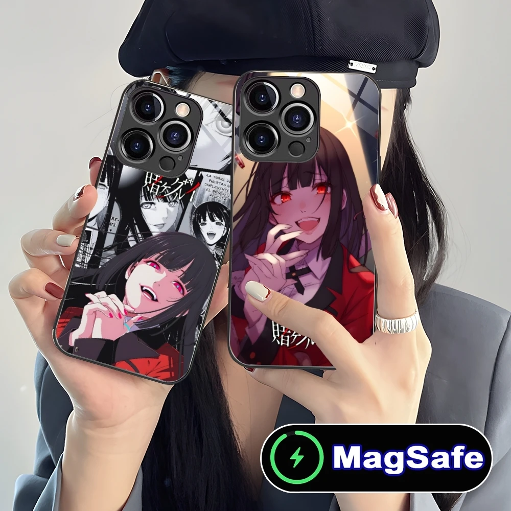 Kakegurui Yumeko Mobile Cell Phone Case for iPhone 16 15 14 13 12 11 Pro Max Plus Mini MagSafe Wireless Charging Glass Cover