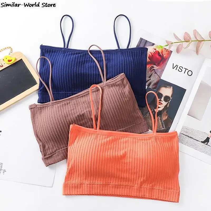 Push Up Solid Bra Elastic Gathering Bralette Wrap Chest Tube Top Seamless Underwear Lingerie Shoulder Strap Threaded Beauty-back