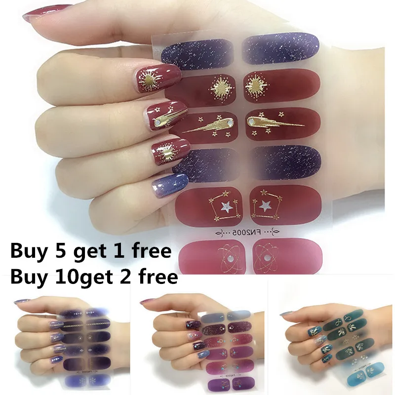 

Full Cover Nail Stickers Glitter Series Powder Sequins Full Beauty Nail Stickers Decals Plain Stickers Women Salon Nail Strips