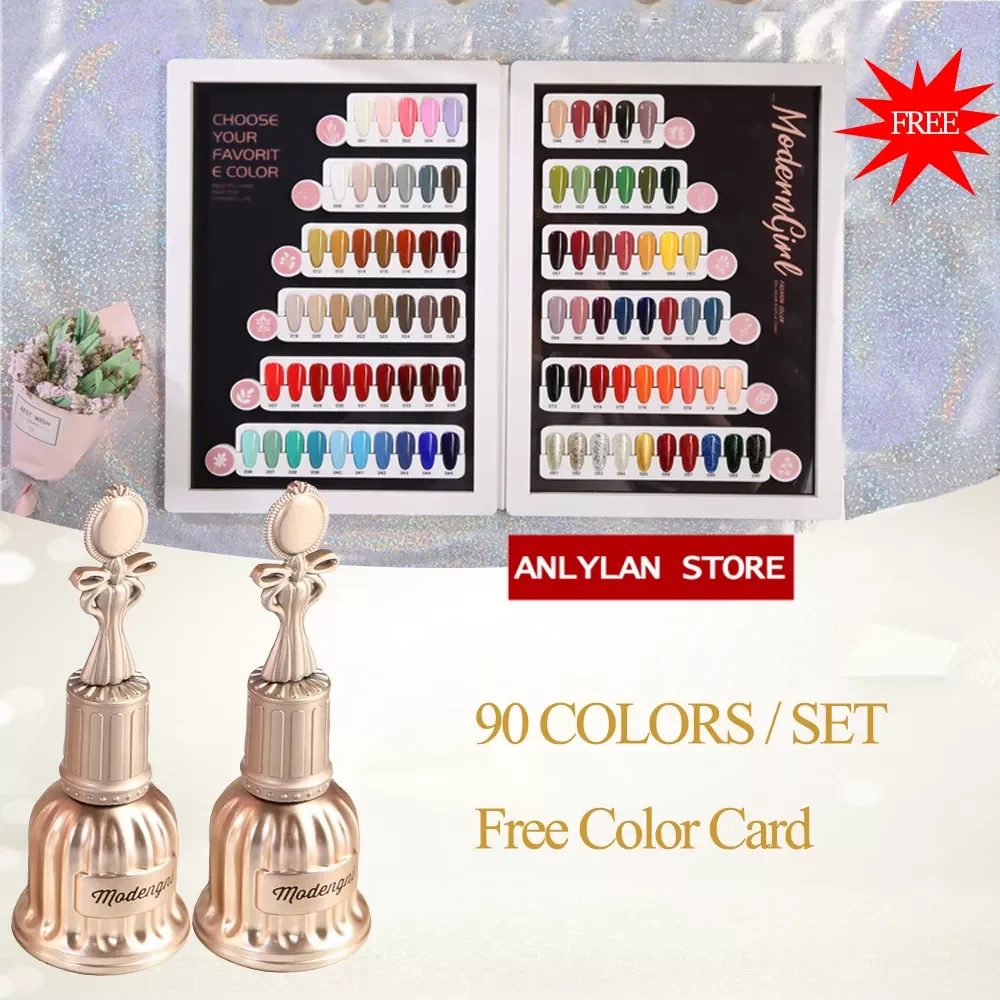 

ANLYLAN 90pcs/lot 15ml Gel Nail Glitter Polish Set Semi Permanent UV Soak Off Nail Gel Kits For Manicure Nail Art Free Card