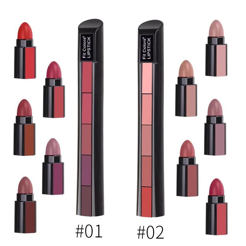 

5 In 1 Matte Lipstick Kit Waterproof Nude Combination Lipgloss Long Lasting Velvet Red Show Complexion Sexy Lip Tint Cosmetics