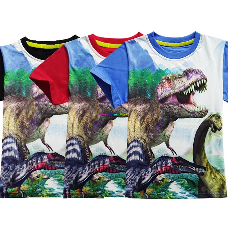 

Детская летняя футболка с коротким рукавом, круглым вырезом и принтом животных, динозавров