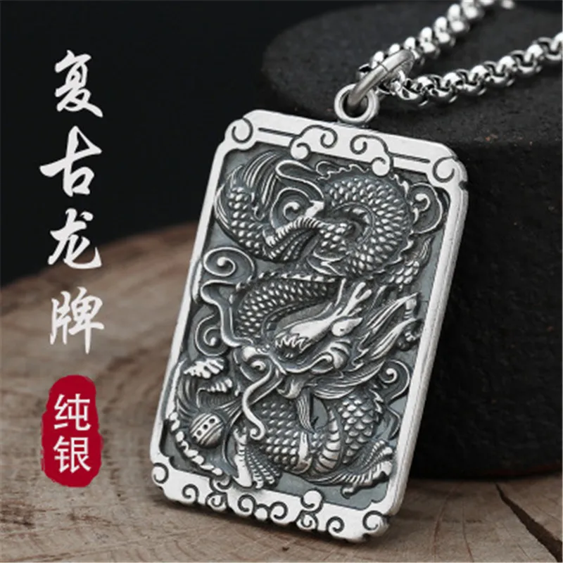 Властное ожерелье с квадратным кулоном в виде дракона мужское ретро-стиле