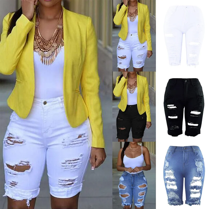 Fashion Summer Casual Pants Short for Women Ripped Femme Pantalones High Waisted Shorts Women Denim Shorts Destroyed Hole Jeans