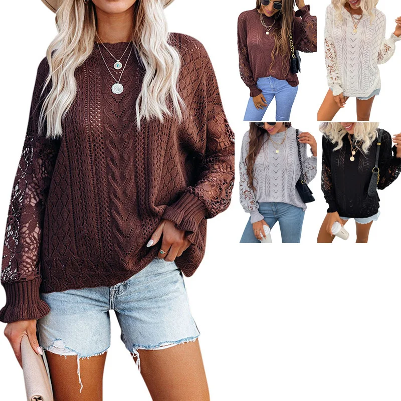 

Sexy sweater women's 2021 autumn winter new hollow bottomed shirt petal sleeve sweater