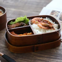 wooden lunch box rectangular picnic japanese bento box compartment sushi box food container with spoon fork chopsticks