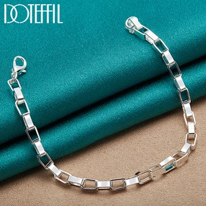 DOTEFFIL 925 Sterling Silver Big Long 5mm Box Chain Bracelet For Women Man Wedding Engagement Party Fashion Jewelry