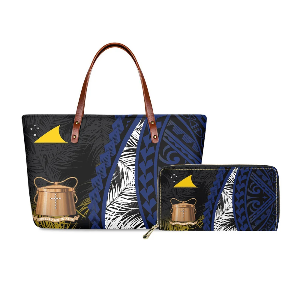

Custom Print Handbags Wallet Set Polynesian Tribal Samoa Tokelau Island Print Ladies Shoulder Bag Set For Custom Tote Purses POD