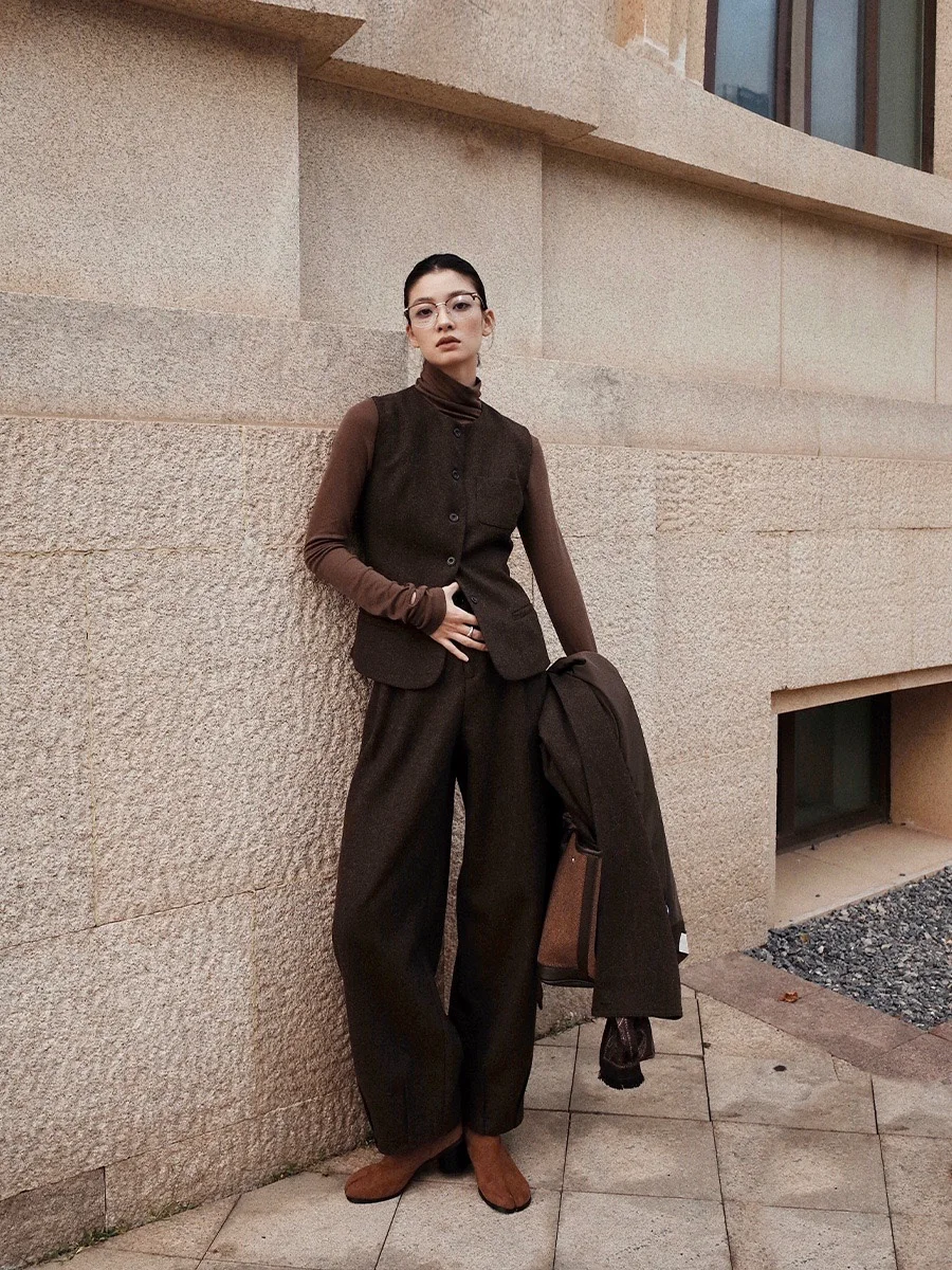 Neihe Nehe Ретро облегающий талию с шелковыми шарфами шерстяной жилет для женщин