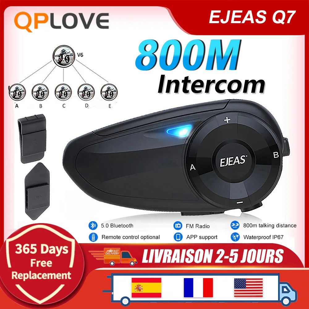 

EJEAS Q7 Bluetooth 5.0 Waterproof Motorcycle Helmet Headset Intercom Up to 7 Riders Wireless Interphone Quick7 Remote