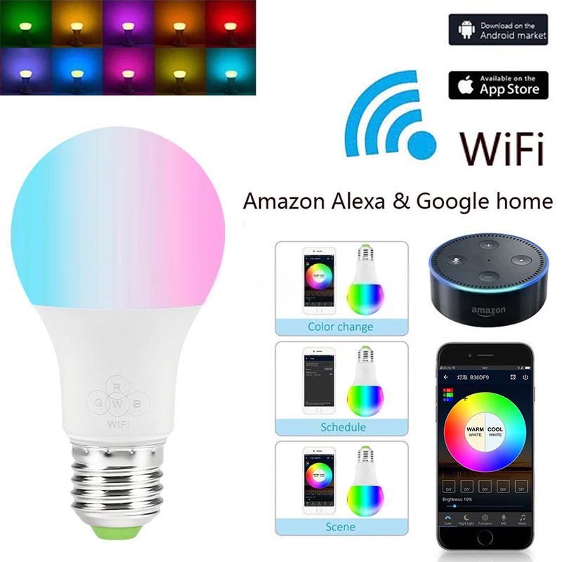 Умная Wi-Fi лампа RGBW меняющая цвет поддержка голосового управления AlexaGoogle
