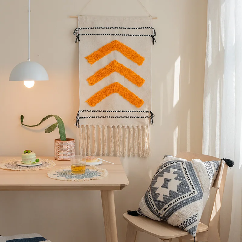 

Boho Home Macrame Wall Hanging Tapestry Decor Cotton Tassel Handmade Woven geometric canvas Art background cloth tapestry