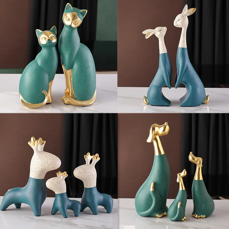 

Декорации статуи животных в скандинавском стиле, украшения для гостиной, парные кролики, три оленя, три собаки, декор скульптуры