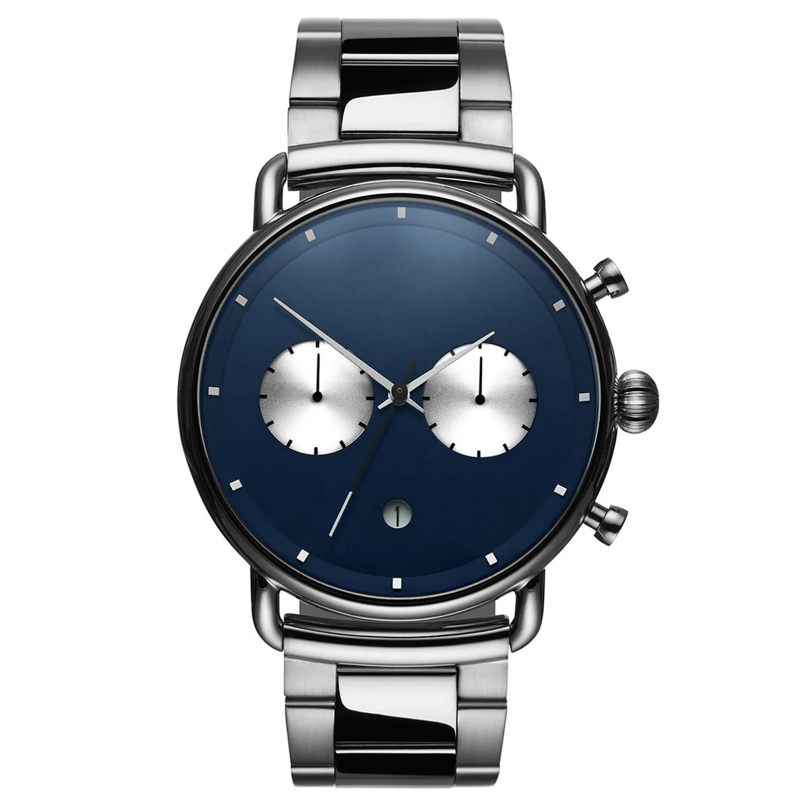 

5pcs 47MM Big Face Large Extra Size Watch-Stainless Watchband Quartz Chronograph Waterproof Wristwatch Hardened Mineral Crystal