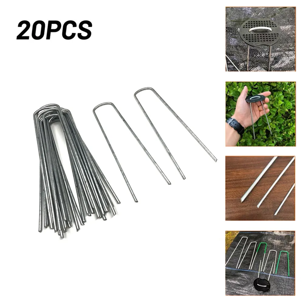 

20pcs U-shaped Ground Nail Tent Pegs For Cho Weeding Fabrics Ground Tissue Hoses Cables Galvanized Steel U-shaped Ground Nail