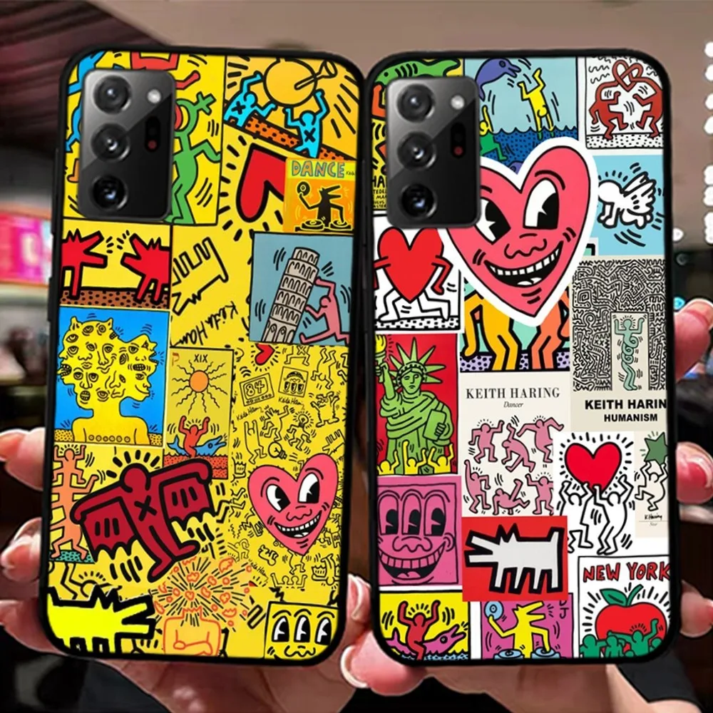 

K-Keiths-Haring-Works-Colorful-Print Phone Case For Samsung Note 8 9 10 20 pro plus lite M 10 11 20 30 21 31 51 A 21 22 42 02