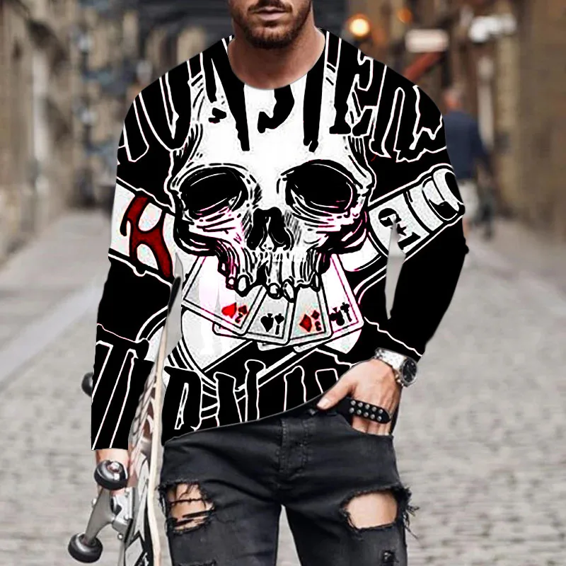 

European and American popular men's leisure sports 3D digital printing T-shirt Street trend 3D printing long sleeve T-shirt s-6x