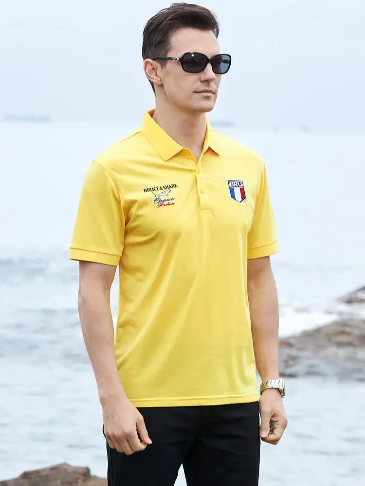 Новые летние повседневные мужские желтые поло короткие свободные прямые