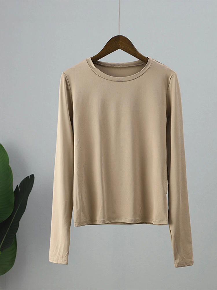 Женская Повседневная Однотонная футболка с длинным рукавом сезон весна-осень