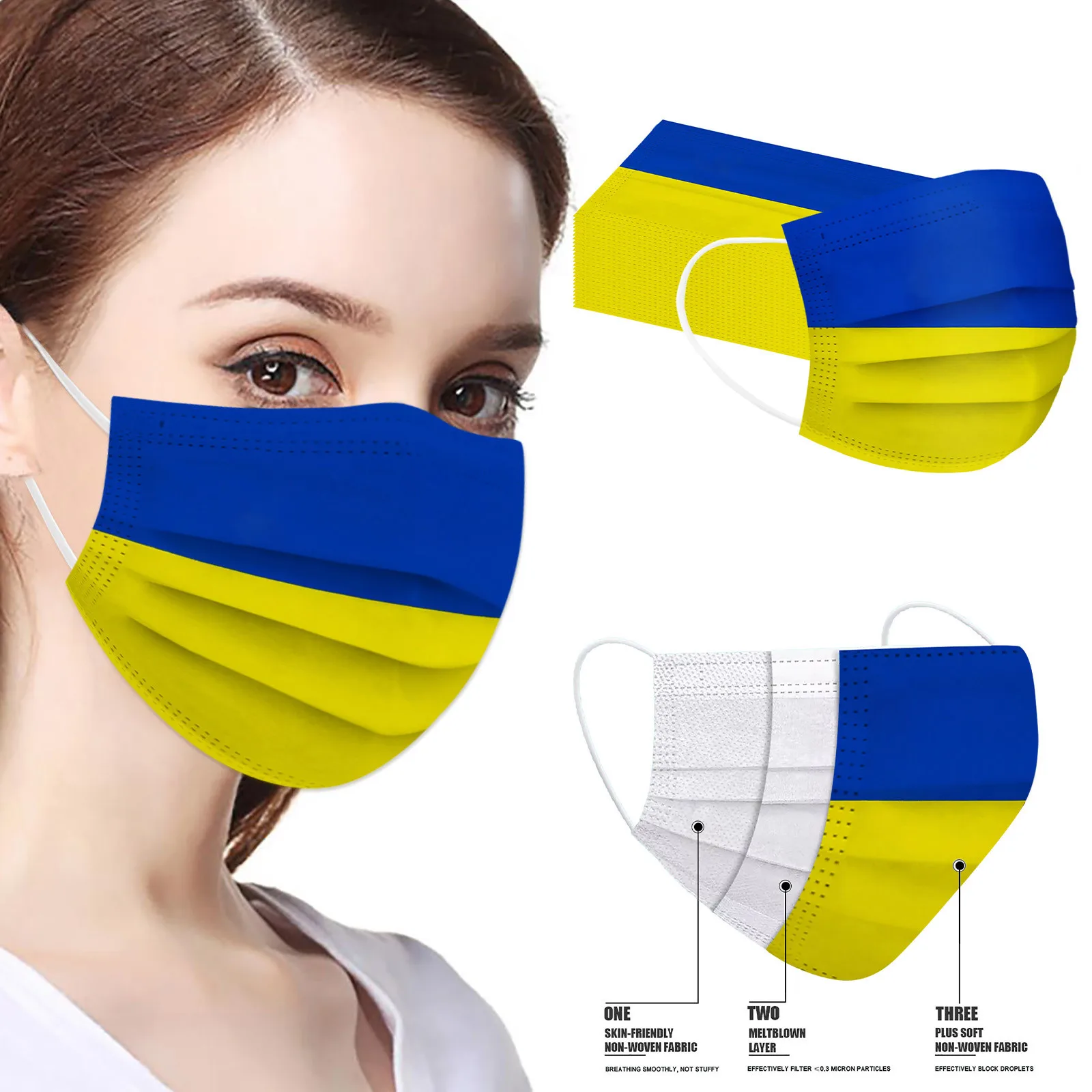 

10pc Ukrainian Adult Disposable Protective Mask Column Fashion Design Comfort Cover Breathable Nonwoven Face Mask