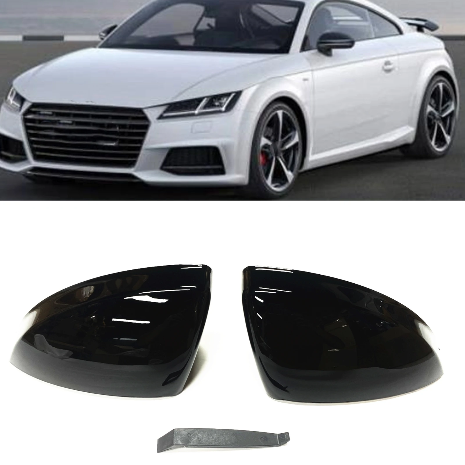 

For Audi R8 (4S) 2016-2021 TT TTS TTRS MK3 (8S) 2015-2021 Without Lane Assist Rear View Mirror Cover Gloss Black Replacement Cap