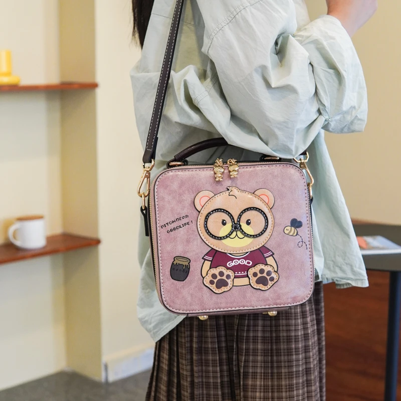 Брендовая женская сумка BeiBaoBao с милым медведем квадратная коробка на плечо сумки