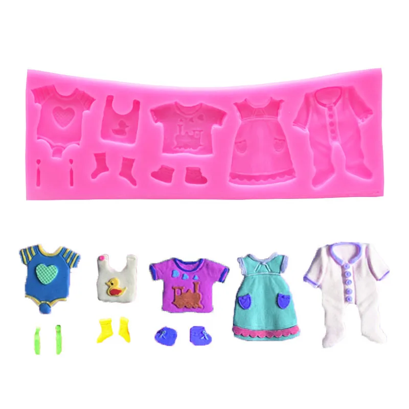 

3D Baby Clothes Shower Silicone Moulds Cooking Fondant Kitchen Birthday Cake Mold for Turn Sugar Chocolate Baking Accessories