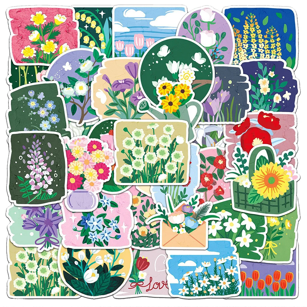 

10/30/50pcs Colorful Oil Painting Flowers Stickers Aesthetic Decoration Decals Kids Toys Waterproof DIY Stationery Laptop Diary