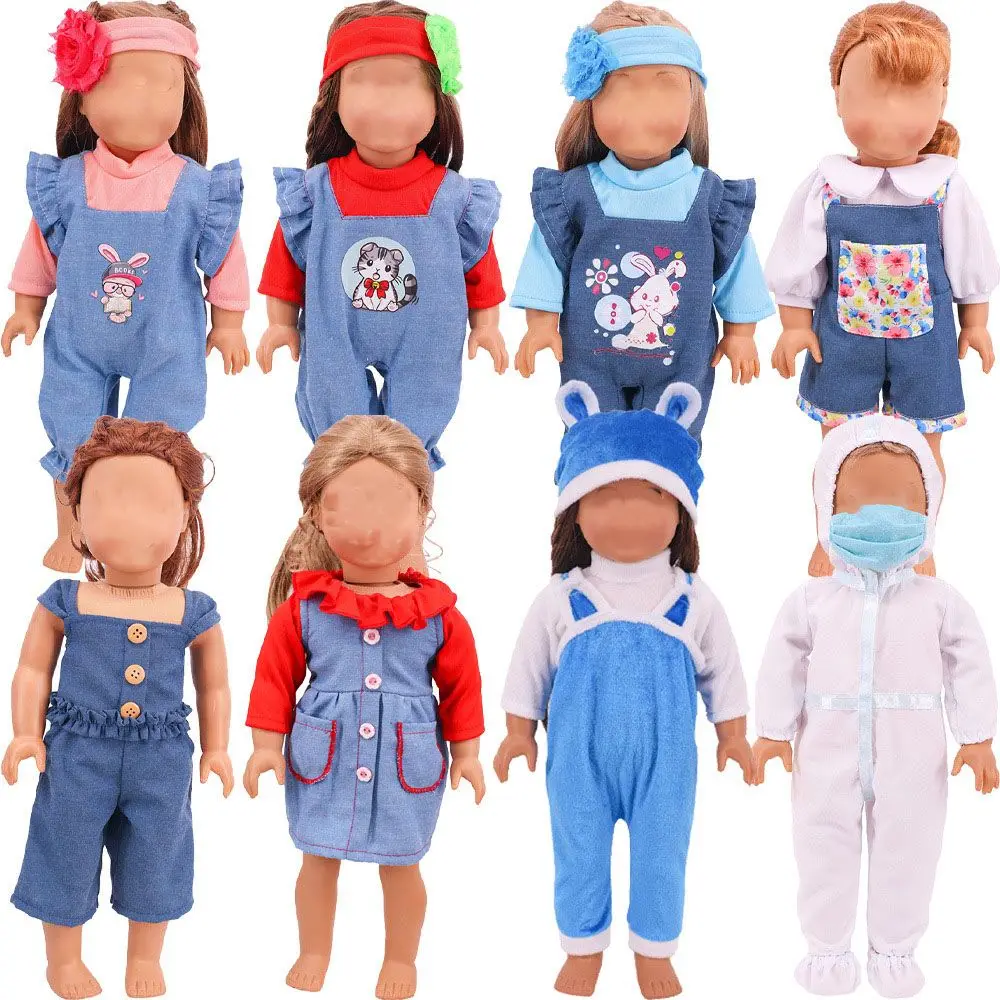 

Toys New Arrivals 4 Styles DIY Overalls T-shirt Suits For 18Inch Dolls Doll Pajamas Girls Clothes Accessories