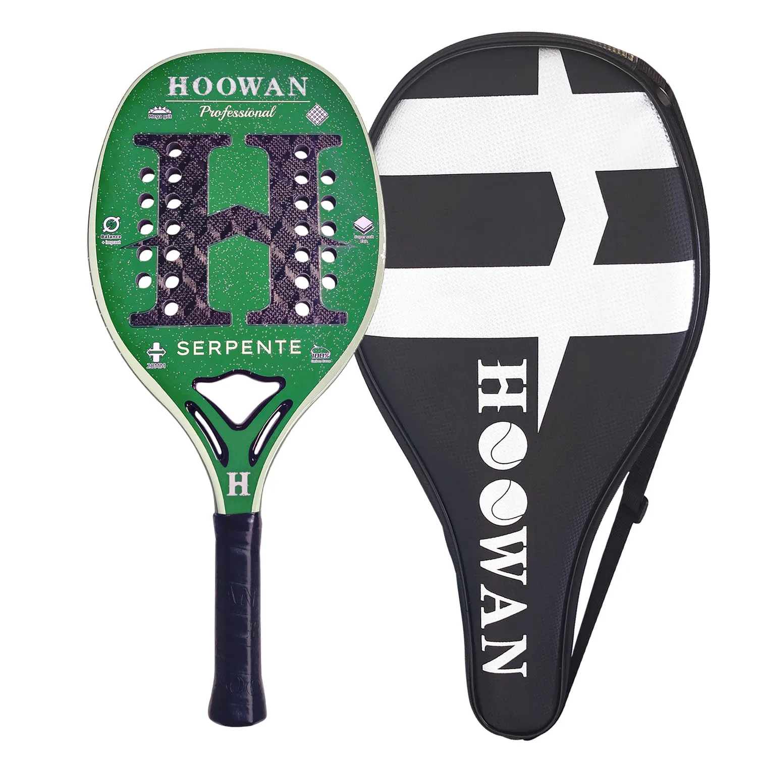 HOOWAN Serpente 3K Pro Beach Tennis Racket Carbon Fiber 3K Rhombus Woven 100% Professional Offensive Beach Tennis Paddle