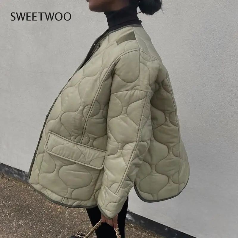 Autumn Winter Women Loose Jackets Thin Parka Oversize Coats Round Neck Outwear Female Coats Long Sleeve Cotton Clothing