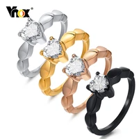 vnox heart solitaire ring for women gold color stainless steel heart wedding band romantic promise jewelry gift