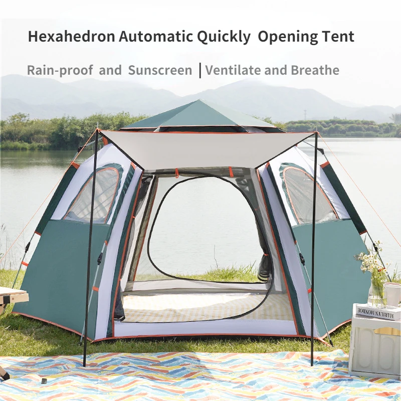 

Camping Tent Folding Automatic Quick Opening Hexagonal Sunshade Tent Tthickened Windproof Rainproof Anti-UV Beach Tent Pop Up