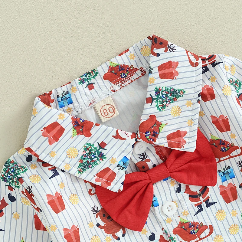 

Детский комплект из 2 предметов для мальчиков, рубашка с длинным рукавом и бантом с принтом Санта-Клауса и длинные штаны, Рождественская одежда