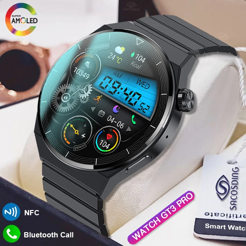 

SACOSDING Smart Watch Men GT3 Pro AMOLED 390*390 HD Screen Heart Rate Bluetooth Call IP68 Waterproof Sport SmartWatch For Huawei