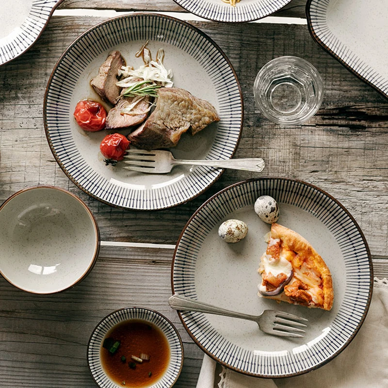 

Ceramic Nordic Plate Set Vintage Microwaveable Dessert Japanese Dinner Plates Restaurant Pratos De Jantar Kitchen Tableware YQ50