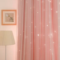 korean curtains for living room dining bedroom white lace pink hollow stars sheer for girl room window drapes princess room