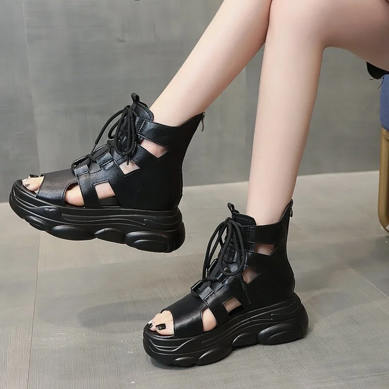 

Женские босоножки в стиле ретро, однотонные сандалии на танкетке с молнией и открытым носком, Женская Повседневная Удобная обувь на платформе, 2023