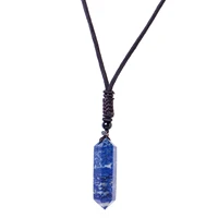 natural lapis lazuli handmade knot meditation yoga anniversary necklace jewelry double point crystal pendant
