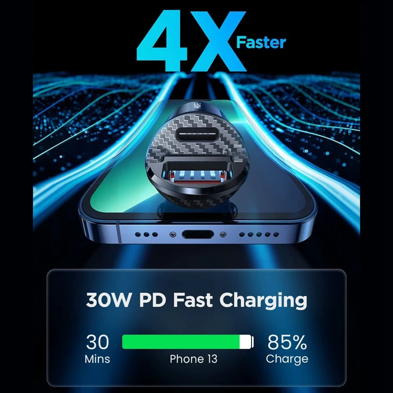 

30W 5A Car Charger USB Fast Charger With QC3.0+TYPE-C PD Fast Charger For Iphone 12 12 Pro Max Oppo Xiao Huawei