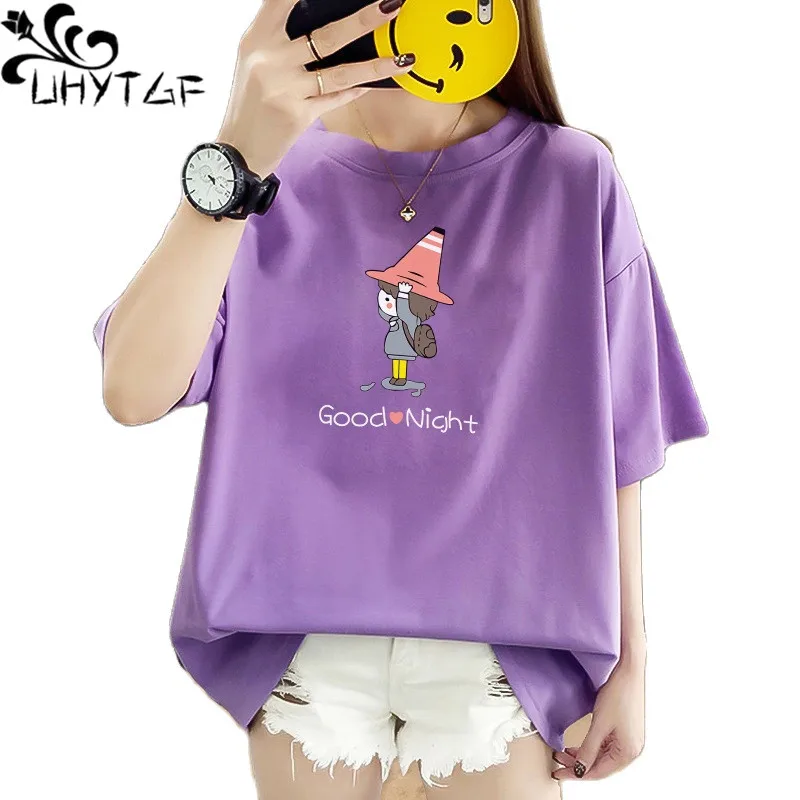 

Топ UHYTGF 4XL женский с коротким рукавом, летняя футболка с принтом и надписью, Свободный пуловер в Корейском стиле, футболки оверсайз, женская ...