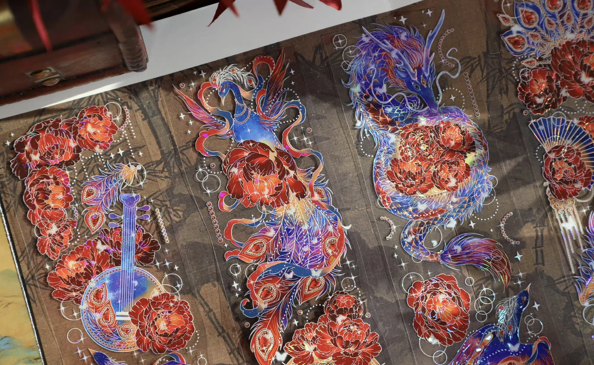 Ретро Лента FengHuang с рисунком пиона Васи для изготовления открыток, украшение «сделай сам», наклейки для скрапбукинга